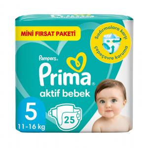 Prima Bebek Bezi Aktif Bebek 5 Numara 25 Adet 11-16 kg Mini Fırsat Paketi